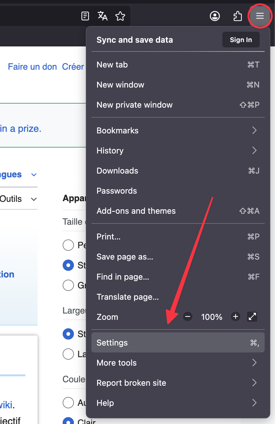 Firefox menu